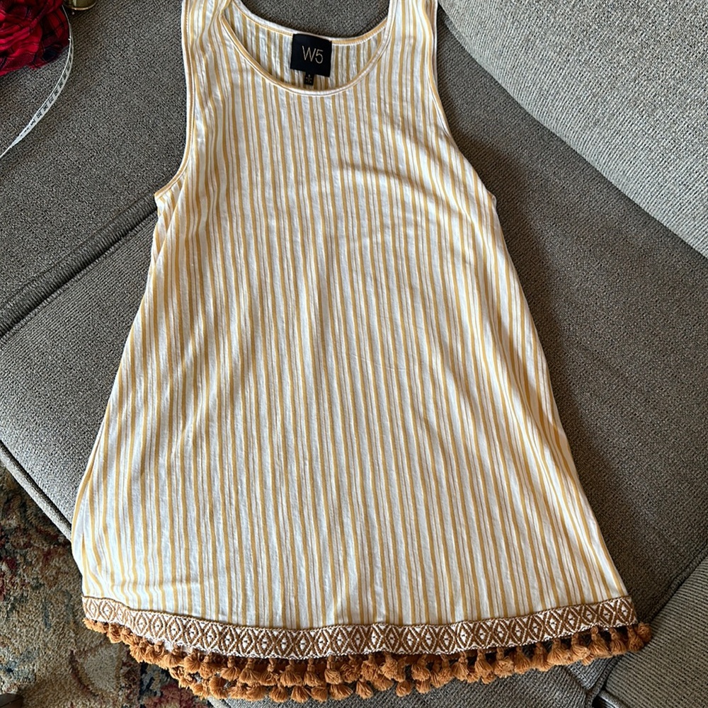 Anthropologie W5 Tank Top Striped Sleeveless  Embroidered Tassel Hem Size S